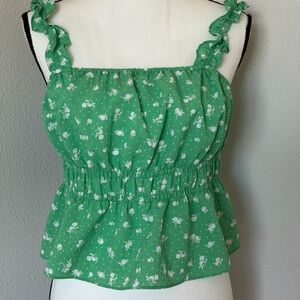 Divided Green Floral Ruffle Tank Top